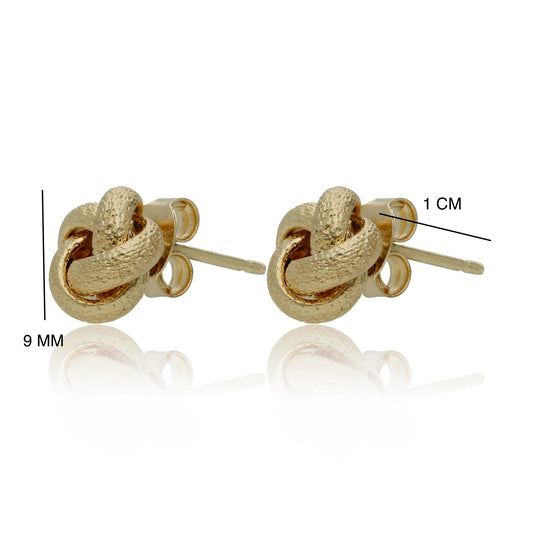 Aretes de Oro Florentino 14 Kilates Diseño Nudos 4 Hilos Satinados Dorados Medianos