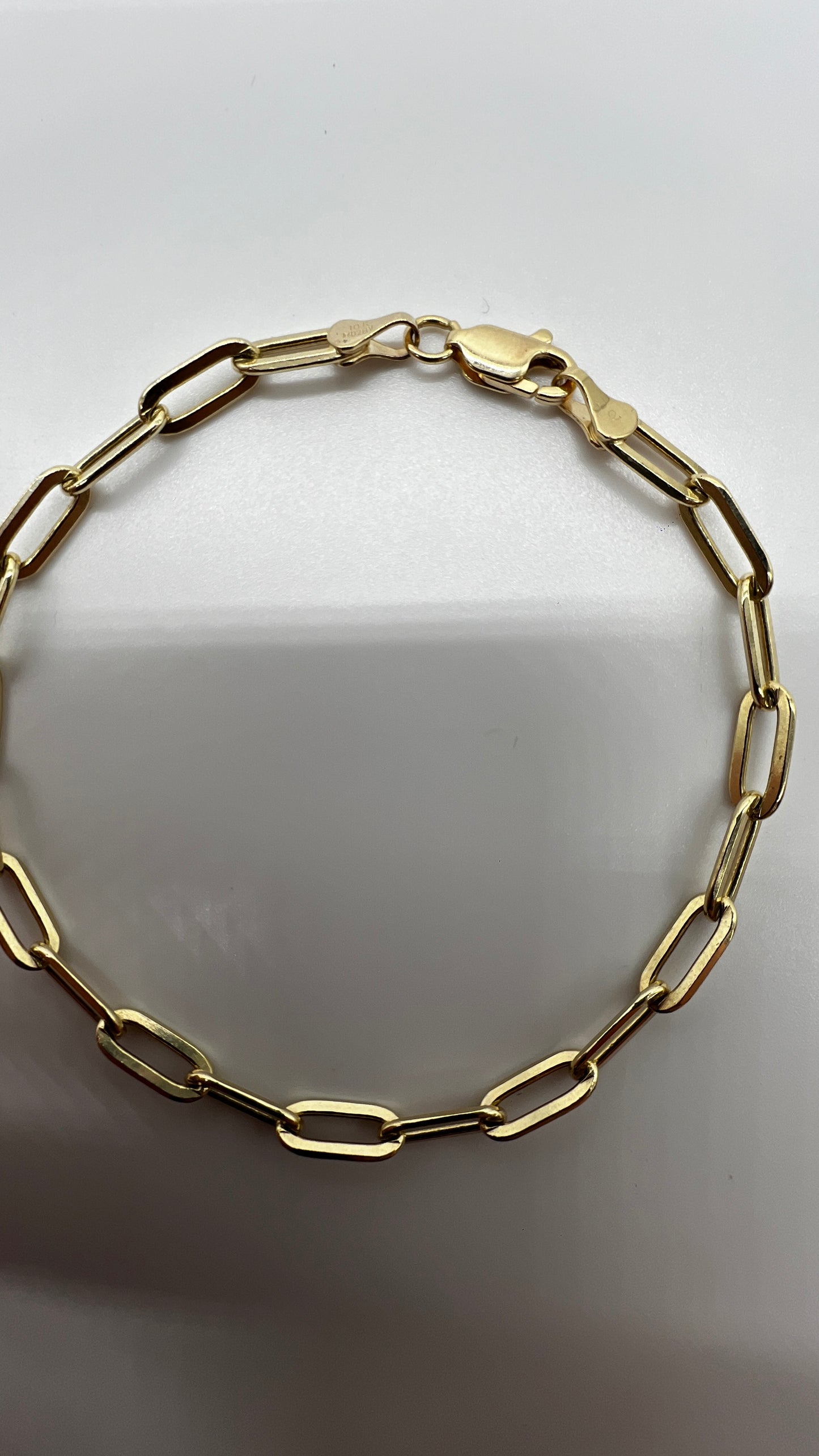 PULSO DE ORO SÓLIDO 10 KILATES TEJIDO CLIPS / INGLÉS 4.5 MM 21 CM