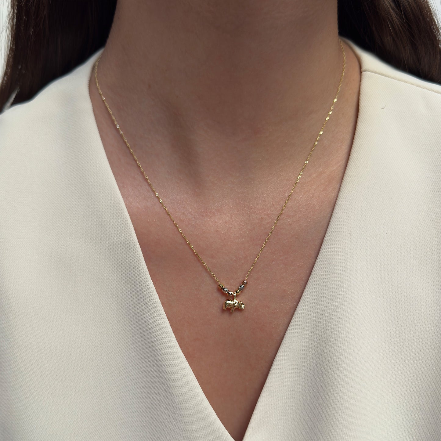 Collar Gargantilla de Oro Florentino 14K Kilates Diseño Elefante con Esferas