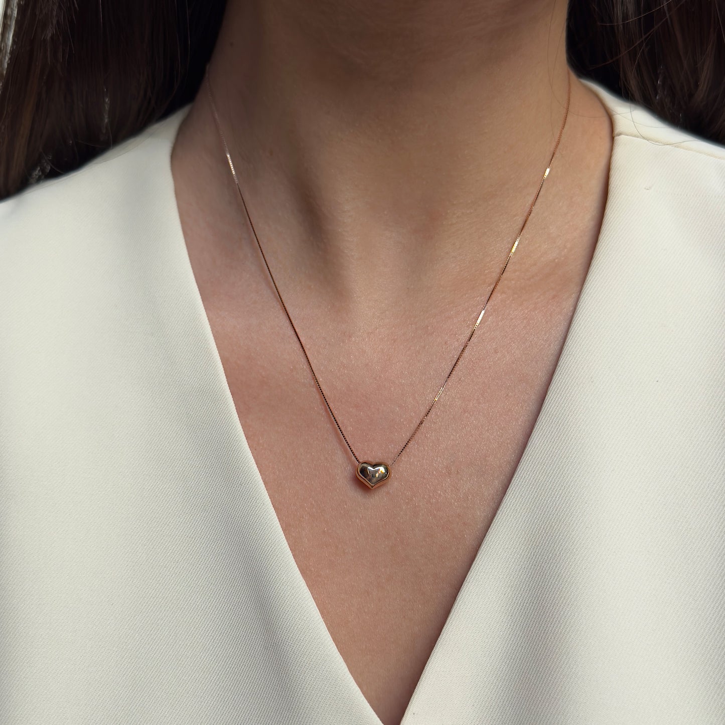 Collar Gargantilla de Oro Rosa 14K Kilates Diseño Corazón Transversal