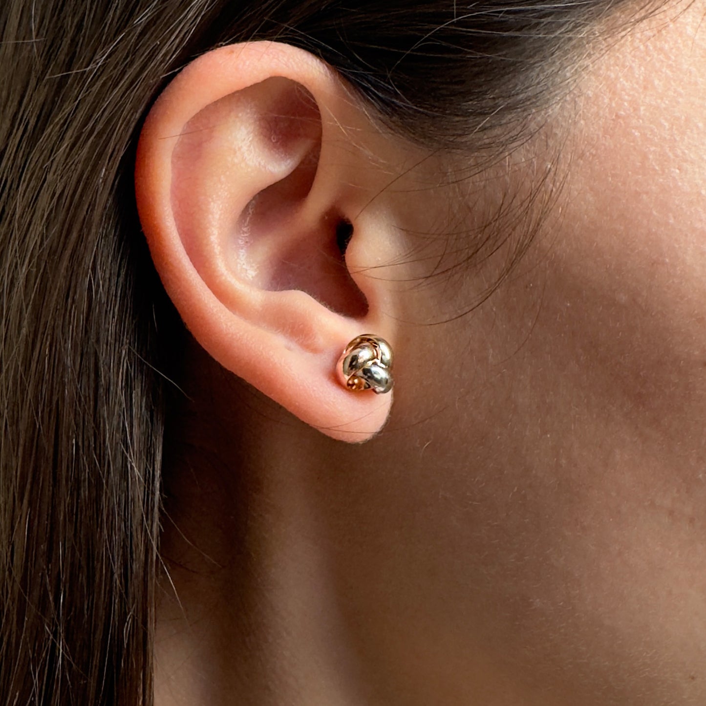 Aretes de Oro Florentino 14 Kilates Diseño Nudos 3 Hilos Medianos