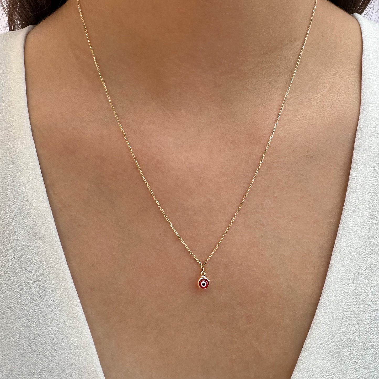 Collar Gargantilla Oro 10K Kilates Diseño Ojo Turco Rojo Sencillo