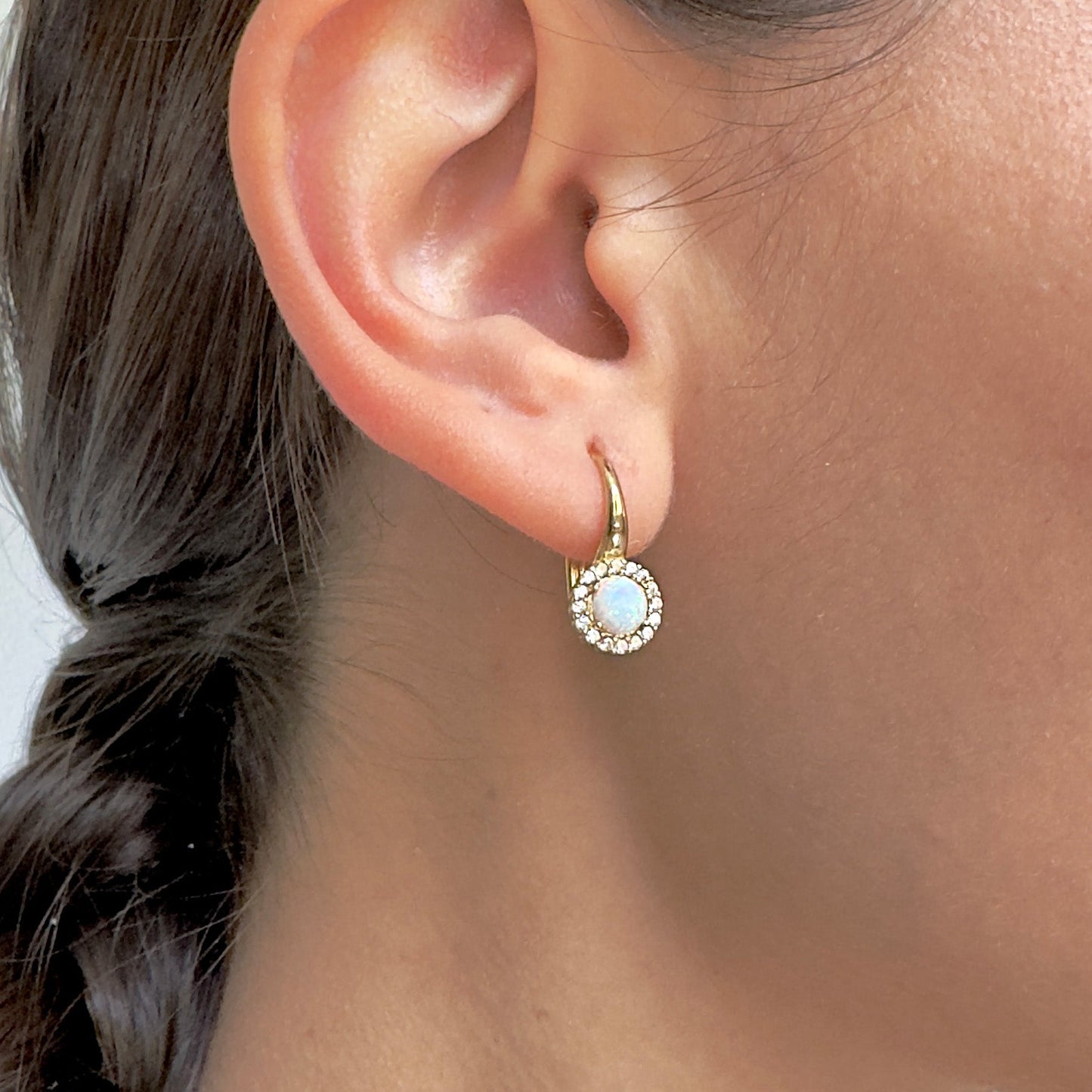 ARETES ORO 14 KILATES ÓPALO CON PIEDRAS 1.8 CM X 8 MM DIAM