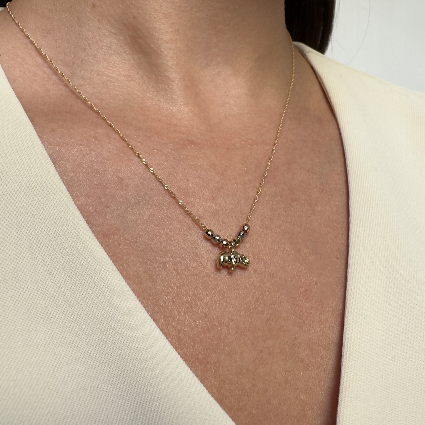 Collar Gargantilla de Oro Florentino 14K Kilates Diseño Elefante con Esferas