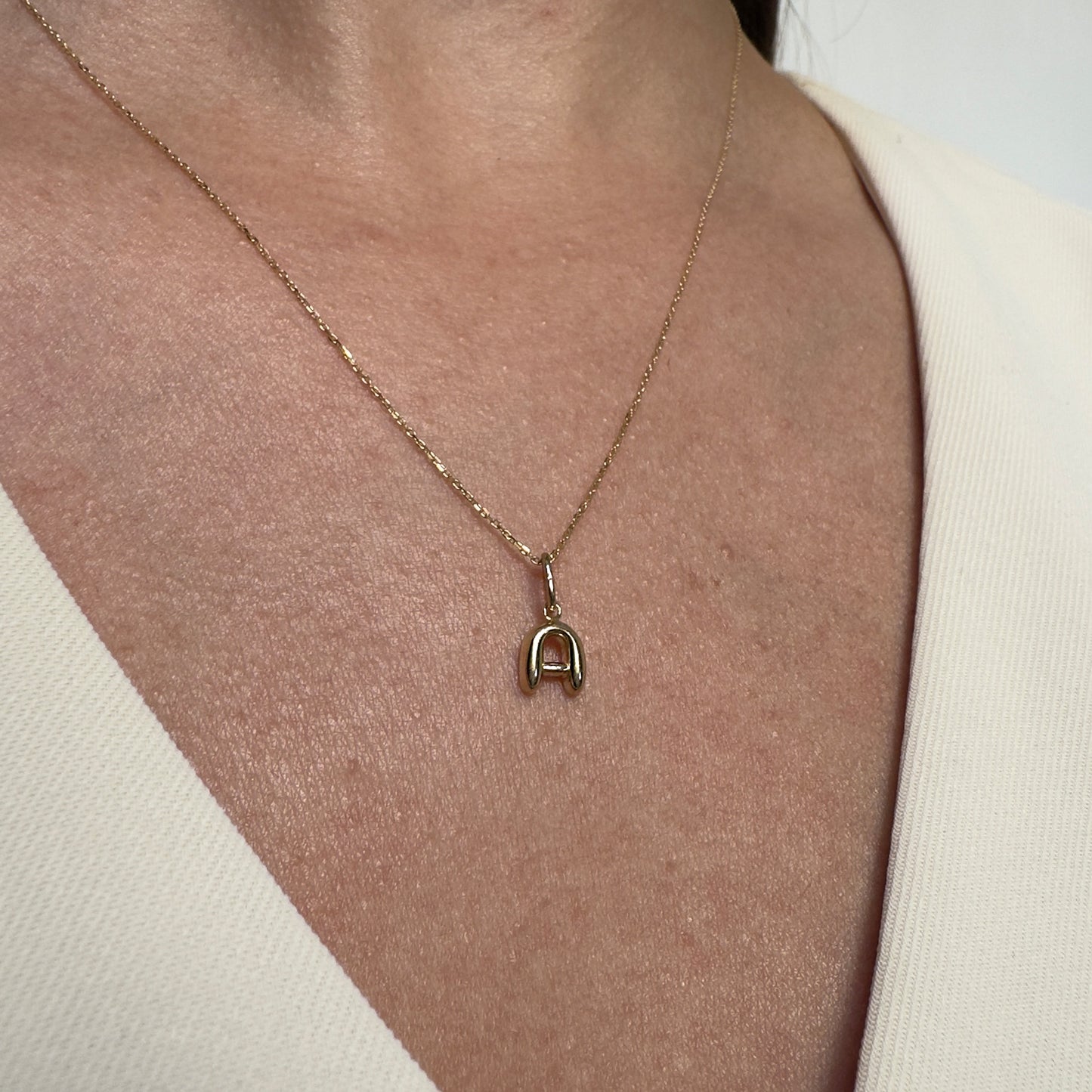 Collar Gargantilla de Oro Florentino 14K Kilates Diseño Letra "A" Pequeña
