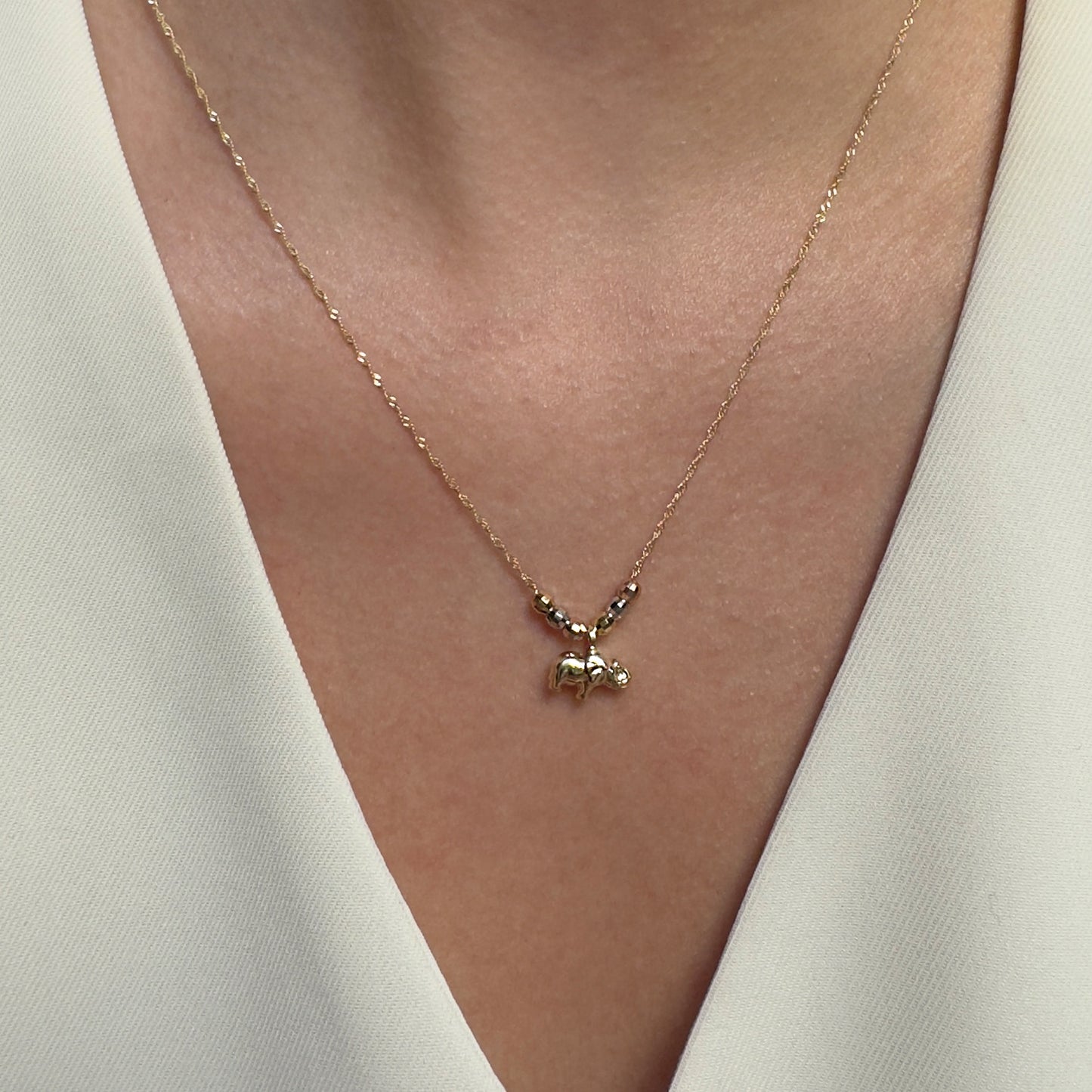 Collar Gargantilla de Oro Florentino 14K Kilates Diseño Elefante con Esferas