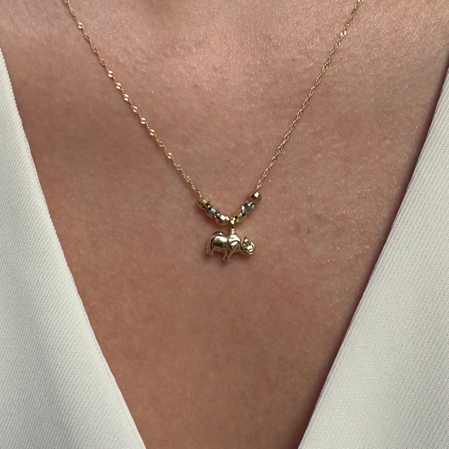 Collar Gargantilla de Oro Florentino 14K Kilates Diseño Elefante con Esferas
