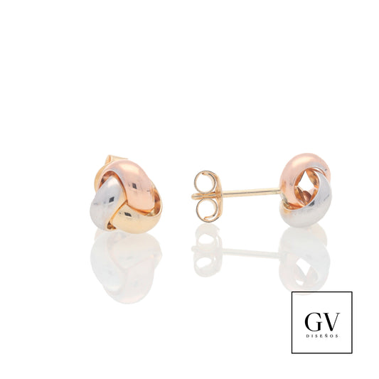 Aretes de Oro Florentino 14 Kilates Diseño Nudos 3 Hilos Medianos